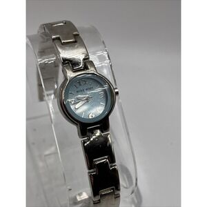 Nine West Women's Quartz Watch Silver 7" Band Blue Dial- New Battery